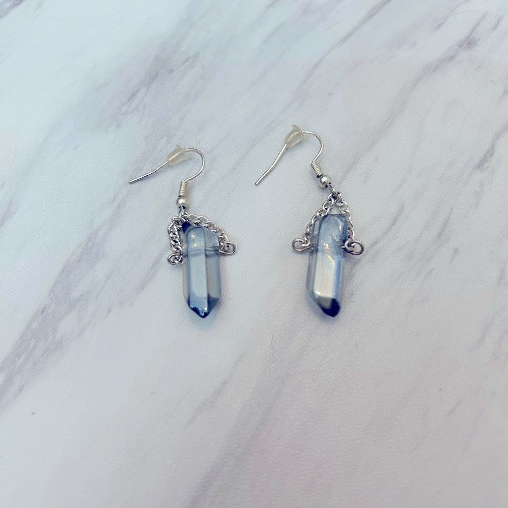 Blue Faux Crystal Dangled Earrings